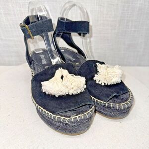 Soludos Womens Suede‎ Slingbacks Espadrille Wedge Tassel Sandals Black Size 8